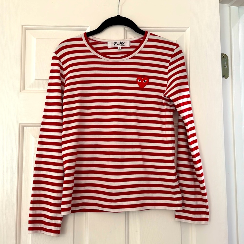 Comme Des Garcos Play Red & White Stripped Long Sleeve Shirt gently worn size S